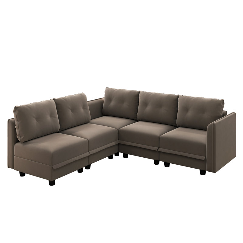 Canapé rembourré avec rangement Zendajas, Mélange de polyester brun clair
