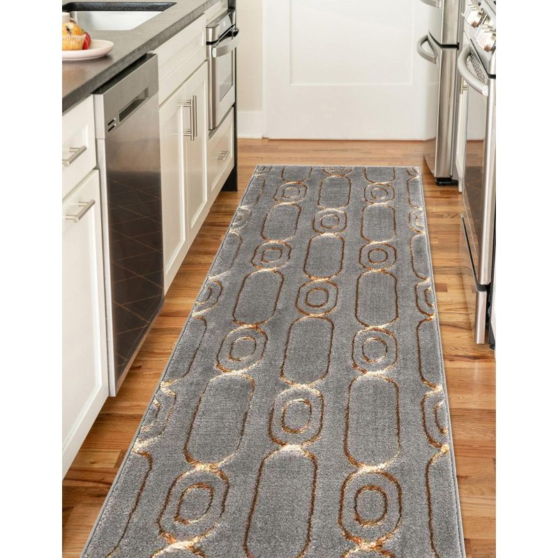 Contemporary Vincente Rug Gray and Gold Color, Runner 2' x 8'