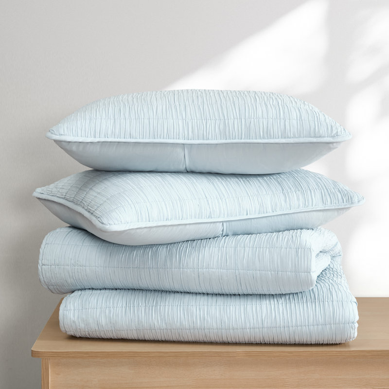 Swift Home Crinkle Washed 3-Piece Microfiber Quilt Set -  Ultra-Soft, Versatile, Classic, Timeless - All-Seasonal, Durable, Easy Care