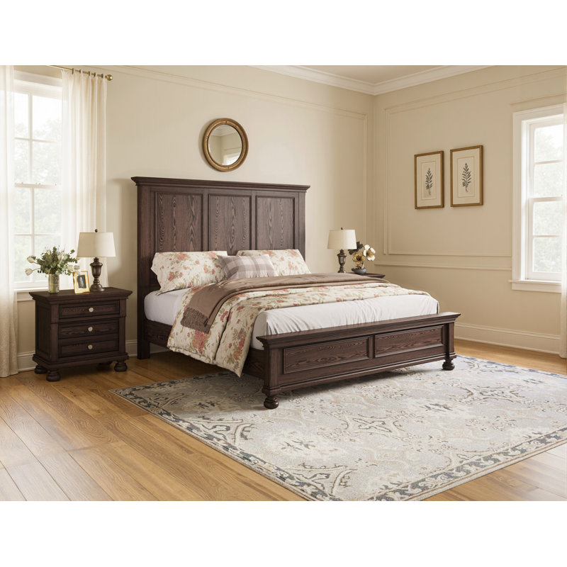 3-Piece Classic Solid Wood Bedroom Set,Includes 65" H King Size Bed And Two Nightstands,Dark Brown, Dark Brown, King