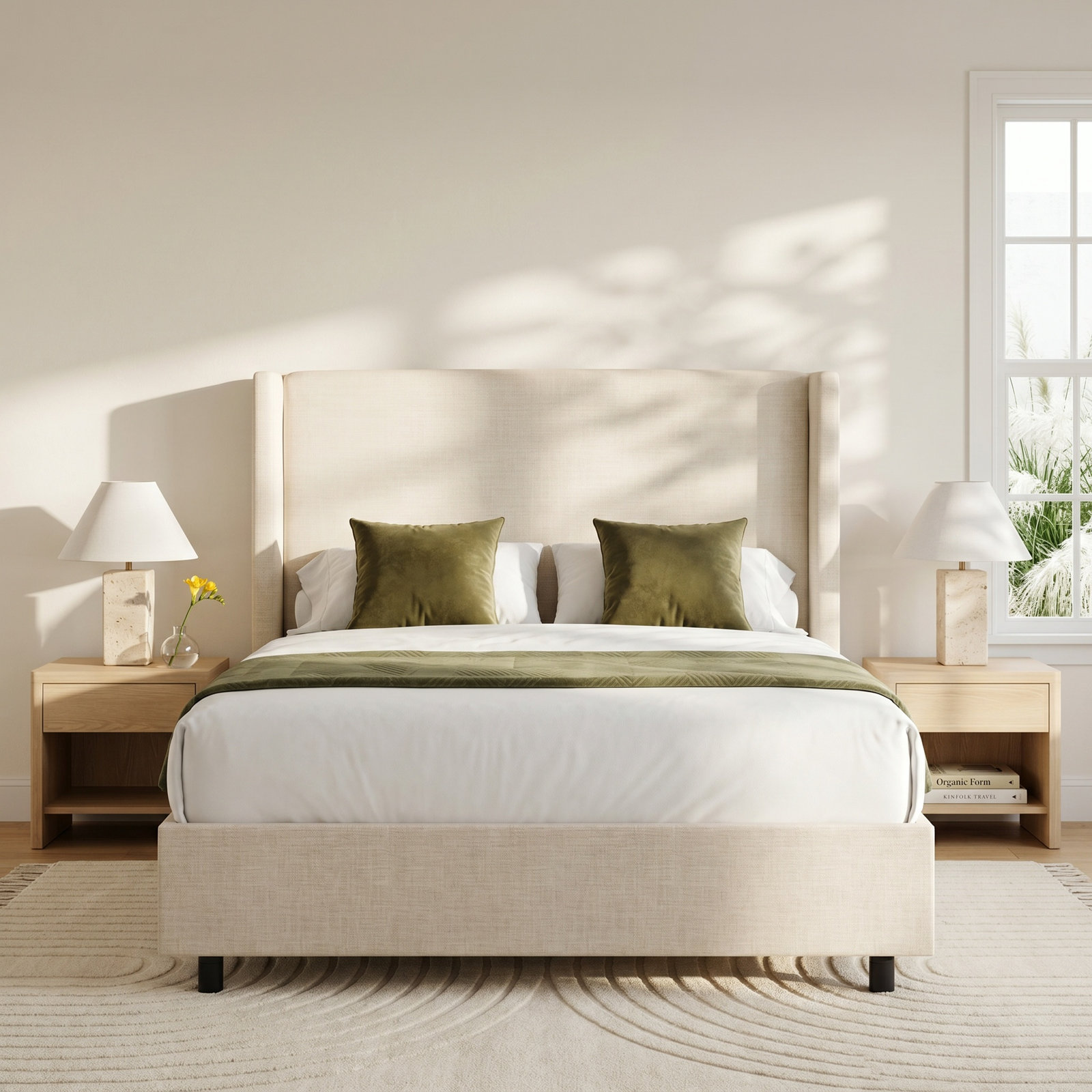 Tilly Linen Upholstered Wingback Bed, King, Classic Talc Linen
