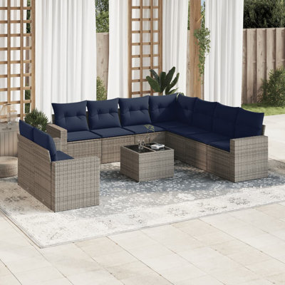Ensemble de canapé de patio 10 pièces avec coussins en rotin de polyester