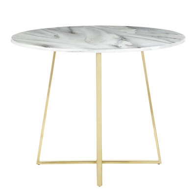 Table de salle à manger contemporaine en métal doré et plateau en marbre blanc