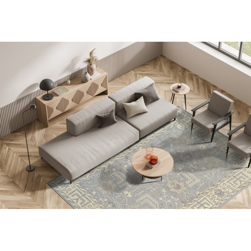 Tapis oriental gris en laine noué à la main Selene Oushak, Rectangle 6 pi x 9 pi