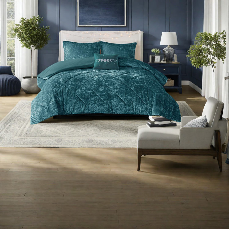Ensemble de literie en velours luxueux, polyester, design bleu sarcelle glamour pour la maison