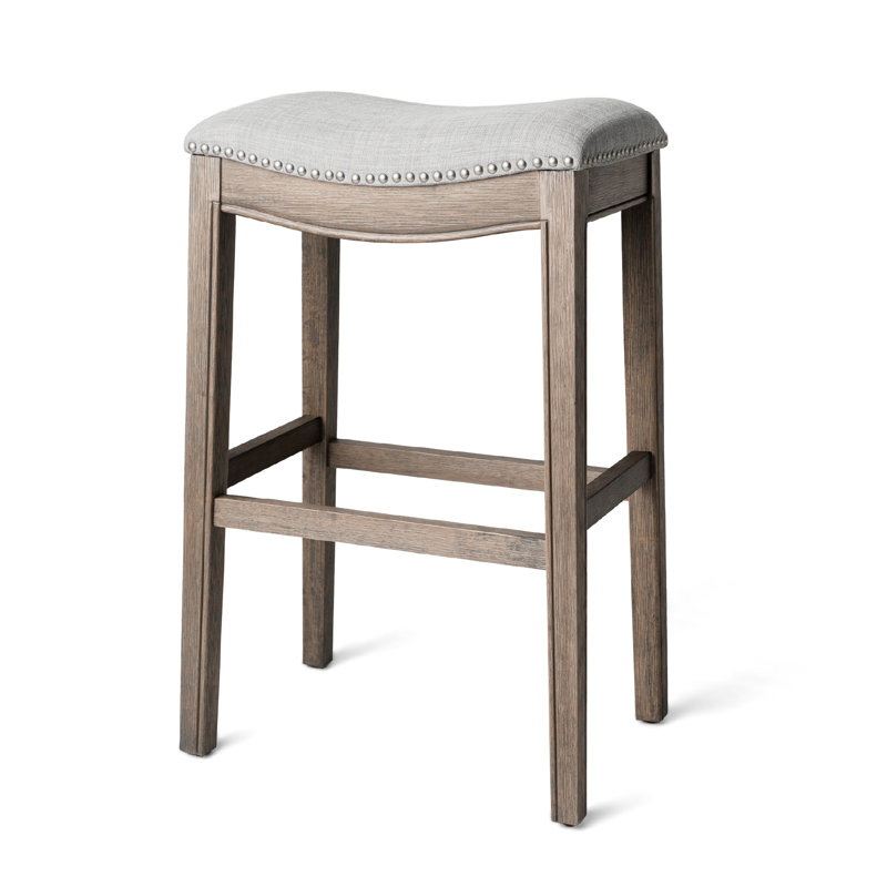Adrien Saddle-Style Backless Bar Stool in Gray Wirebrush Finish