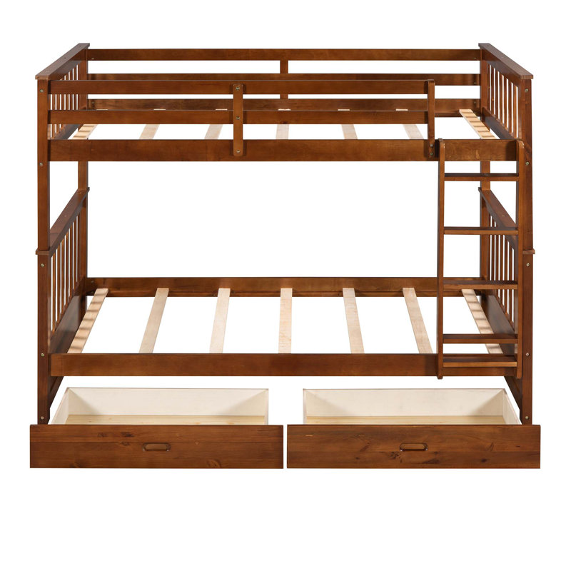 Lit superposé en bois avec échelles et 2 tiroirs de rangement, Walnut, Twin