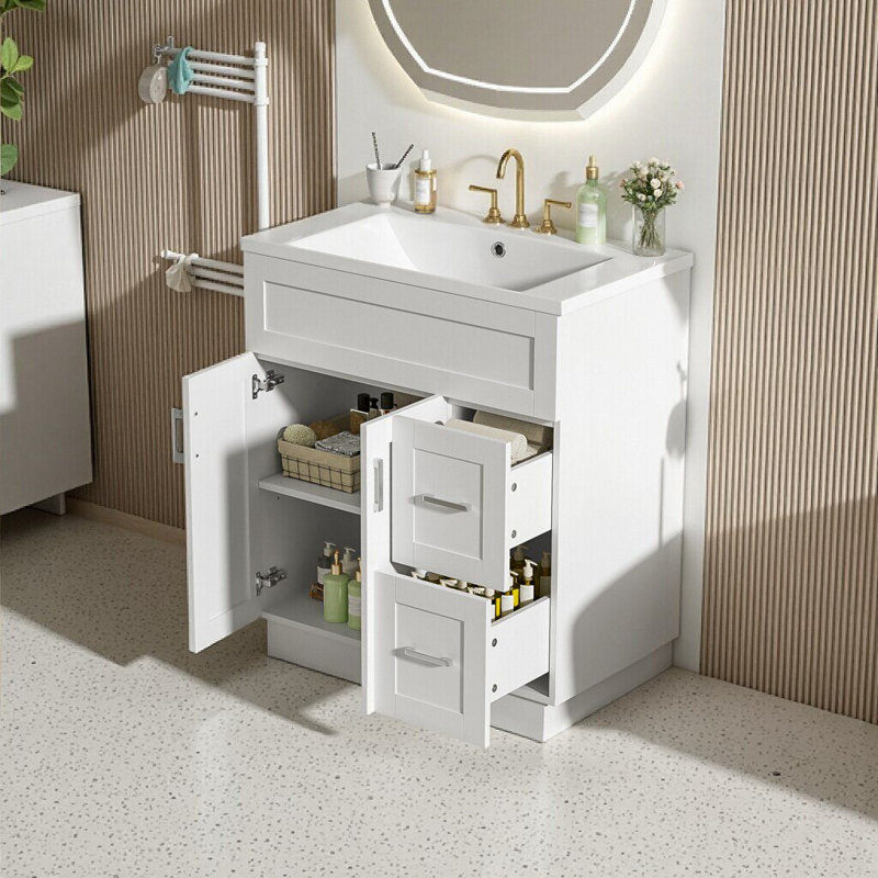 Meuble-lavabo de 30 pouces avec 2 portes, 2 tiroirs, tablette réglable
