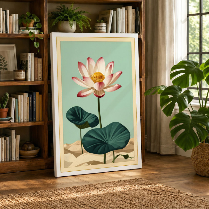 Water Lily Study Botanical - Wrapped Canvas, 36x24 - 91.4 x 61.0 cm, Terracotta Border
