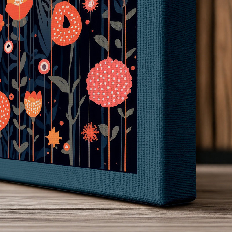 Enchanted Night Garden Botanical - Wrapped Canvas, 24x16 - 61.0 x 40.6 cm, Teal Border