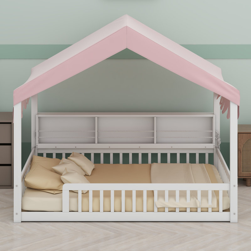 House-Shaped Daybed With Fense, White/Pink