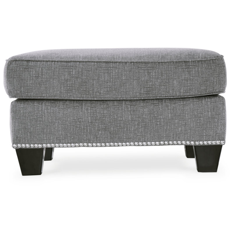 Barrali 33" Gray Chenille Rectangle Ottoman with Nailhead Trim