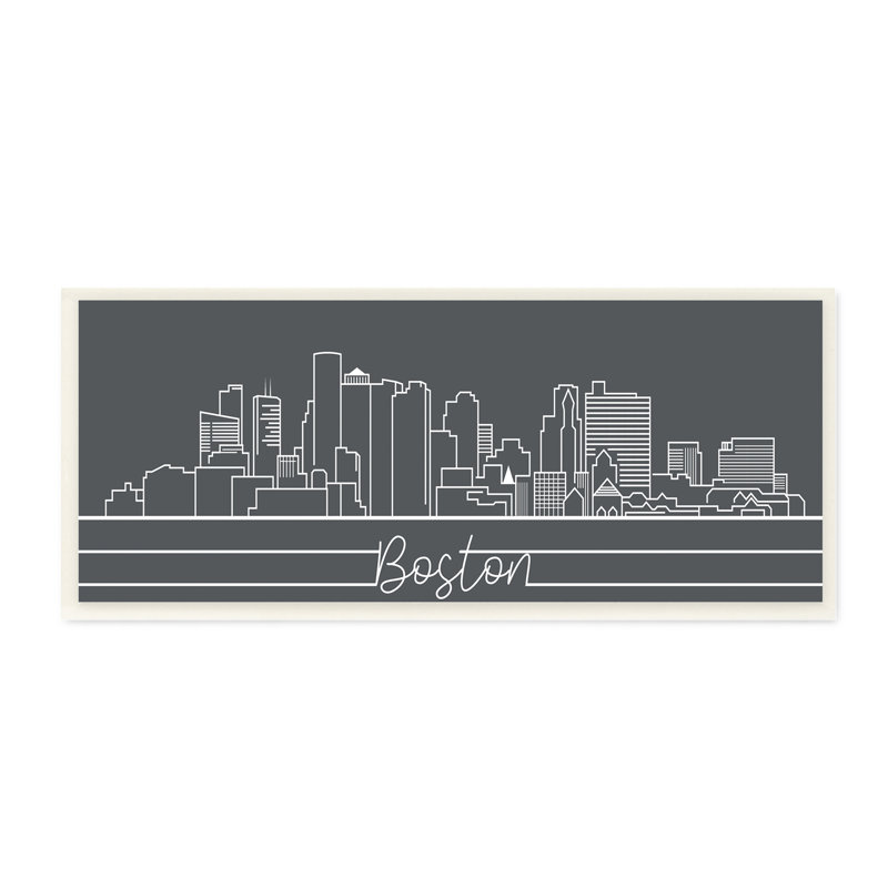 Silhouette de Boston City, Bois naturel, H 7 po x l 17 po x P 0,5 po