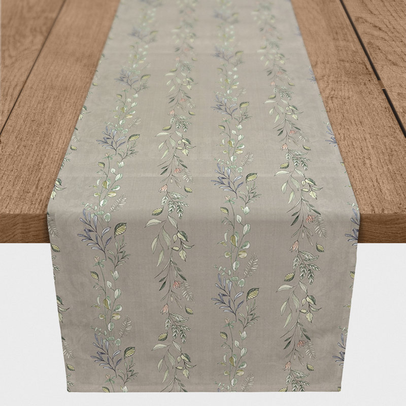 Arfah Rectangle Floral Polyester Table Runner, 72" x 16", Gray