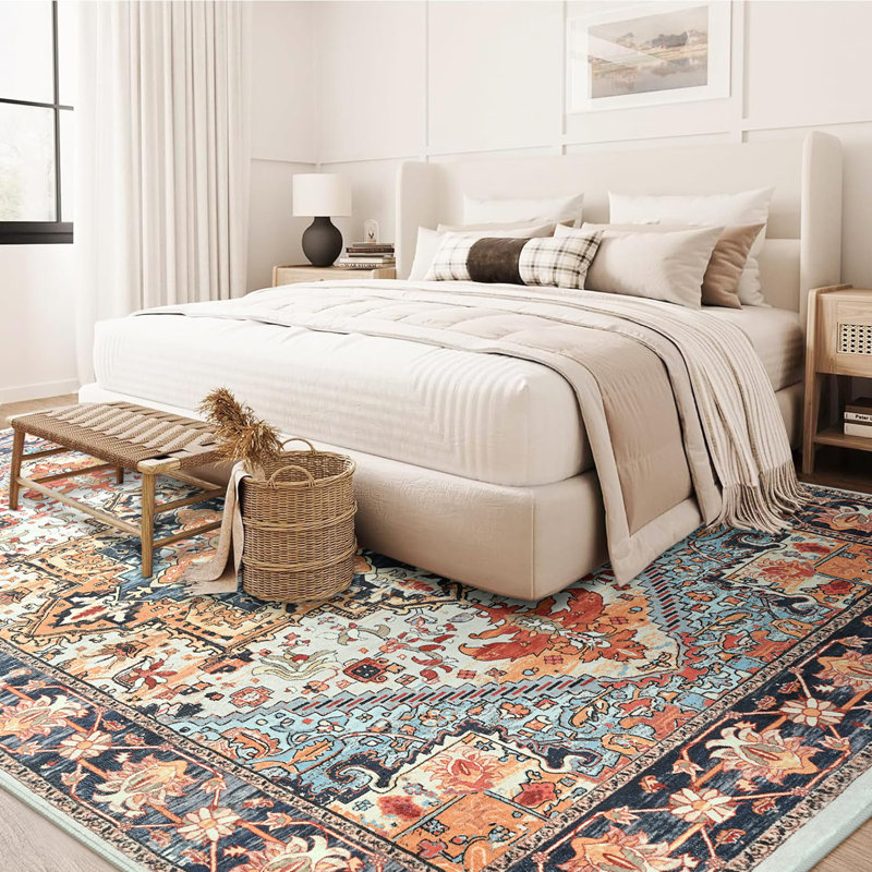 Fillender Washable Soft Vintage Rug Fashion Floral Rug For Living Room Dorm Decor, Rectangle 4' x 6'