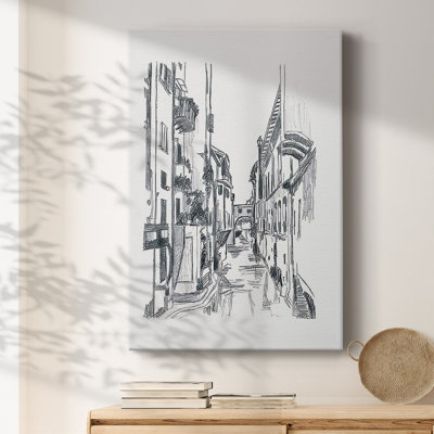 Canal Scene Sketch II On Canvas Print