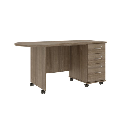 Bureau mobile avec plateau de péninsule et tiroirs de rangement verrouillables - poste de travail roulant
