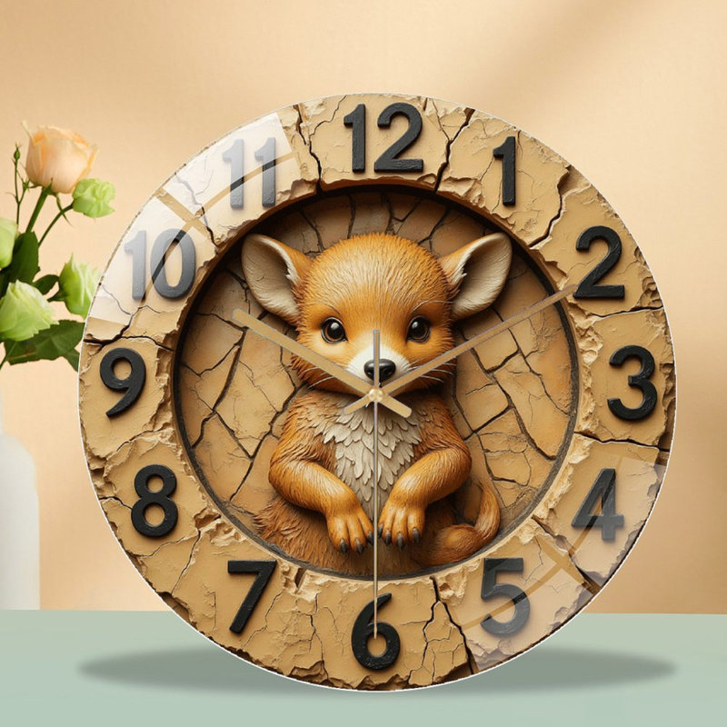 Mignon-renard-10 pouces-horloge-murale-en-bois-atmosphère-de-chambre-douce-adorable-mouvement-silencieux-pile-AA (piles AA non incluses) - excellent cadeau pour artistique Home-Decor er -Parfait-pour-le-salon-et-la-chambre