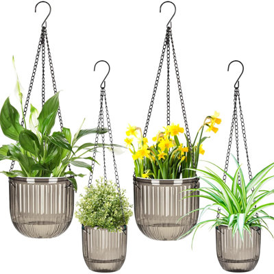 4 pots de fleurs suspendus à arrosage automatique pour l'intérieur 6,5 "4,5" pots de fleurs suspendus paniers plante à arrosage automatique avec 3 trous de drainage pour la maison (gris)