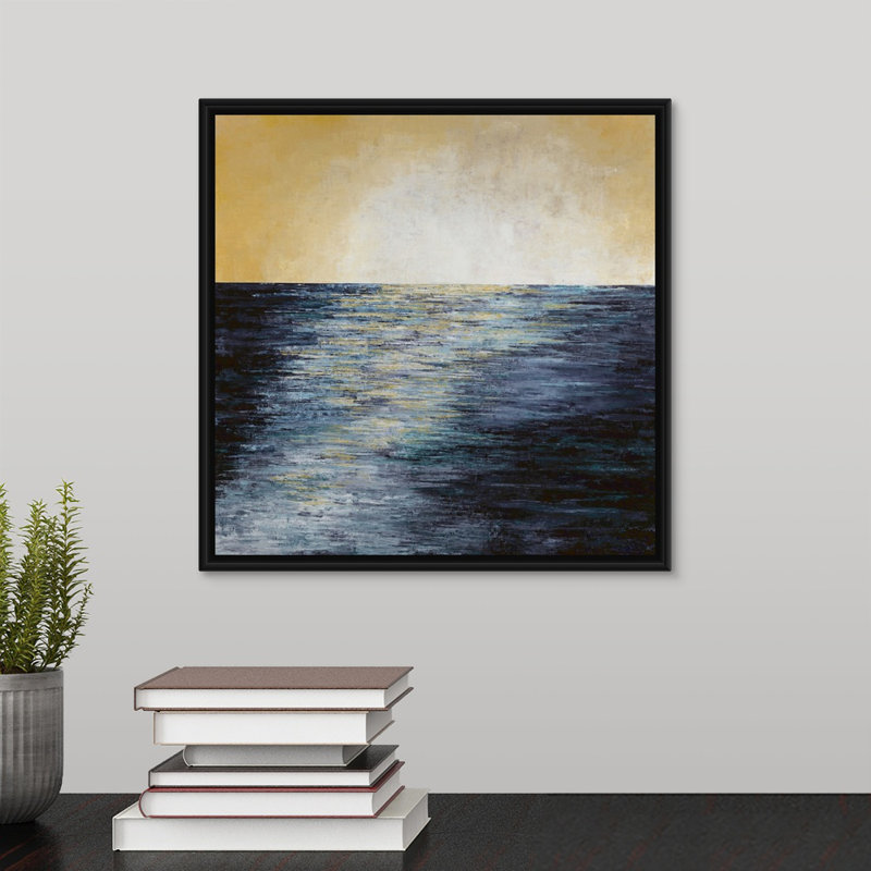 «Futur at Bay», peinture sur toile, H 13,7 po x l 13,7 po x P 1,75 po, Cadre flottant noir