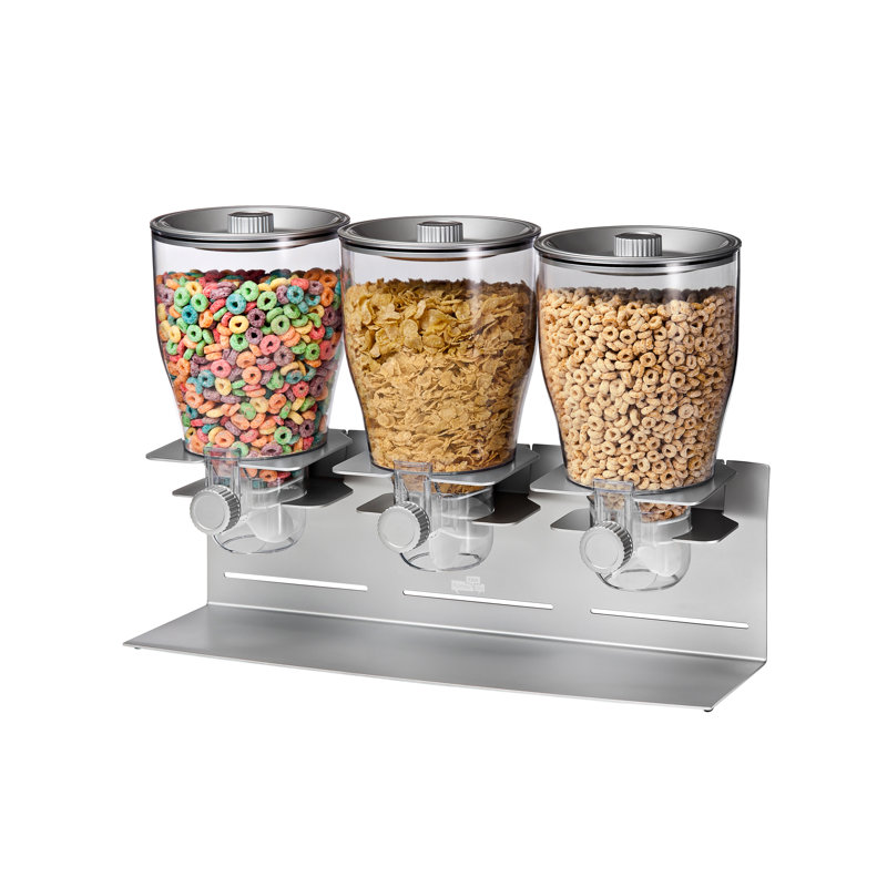 Triple Canister Stainless Steel and Clear Dry Food Dispenser