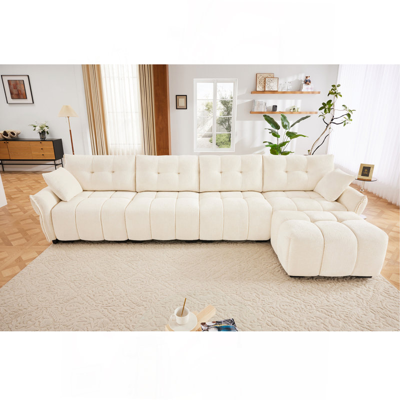 Canapé polyvalent configurable à 4 places avec repose-pieds et matériaux de qualité supérieure pour divers espaces, 4, Blanc