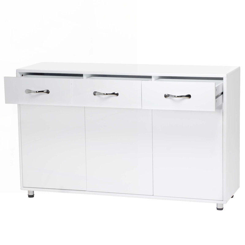 Console en bois avec 2 armoires, 3 tiroirs, Blanc