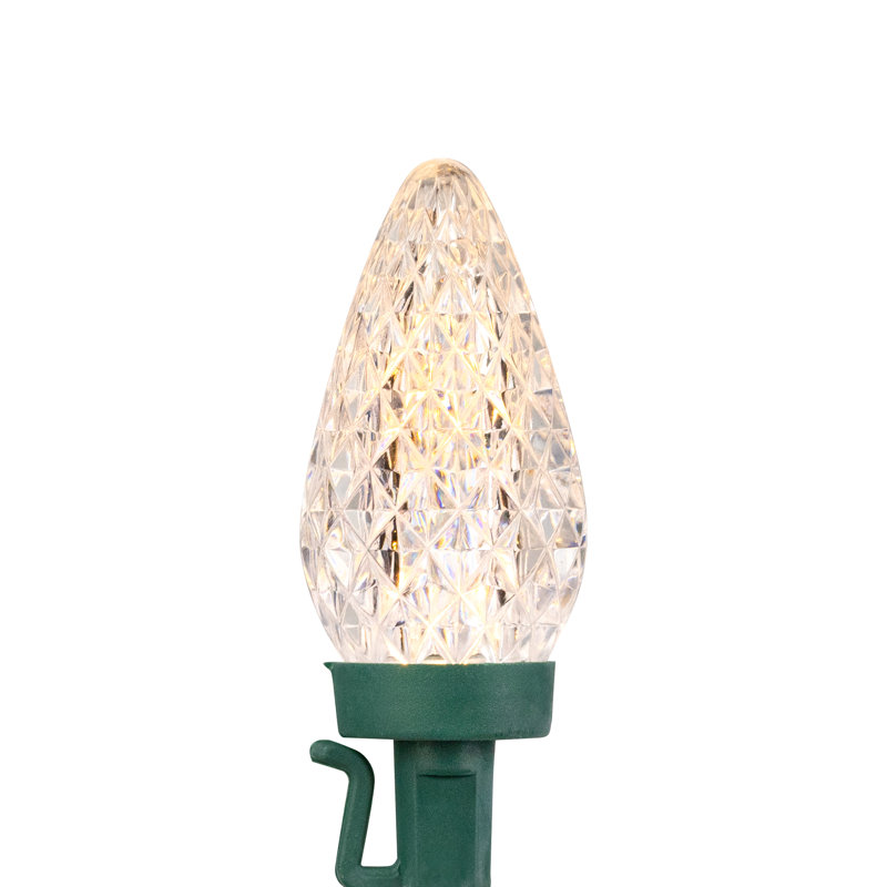 100-Count Faceted LED C9 Christmas Lights - 66 ft Green Wire, White