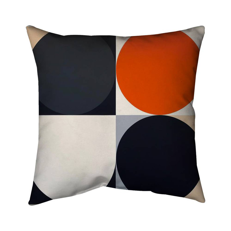 Split Circles Red Shapes Poly Twill Throw Pillow – Poly Twill Throw Pillow with Insert, Double-Sided Print