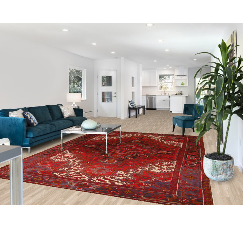 Tapis traditionnel rouge à motif géométrique 8 x 10