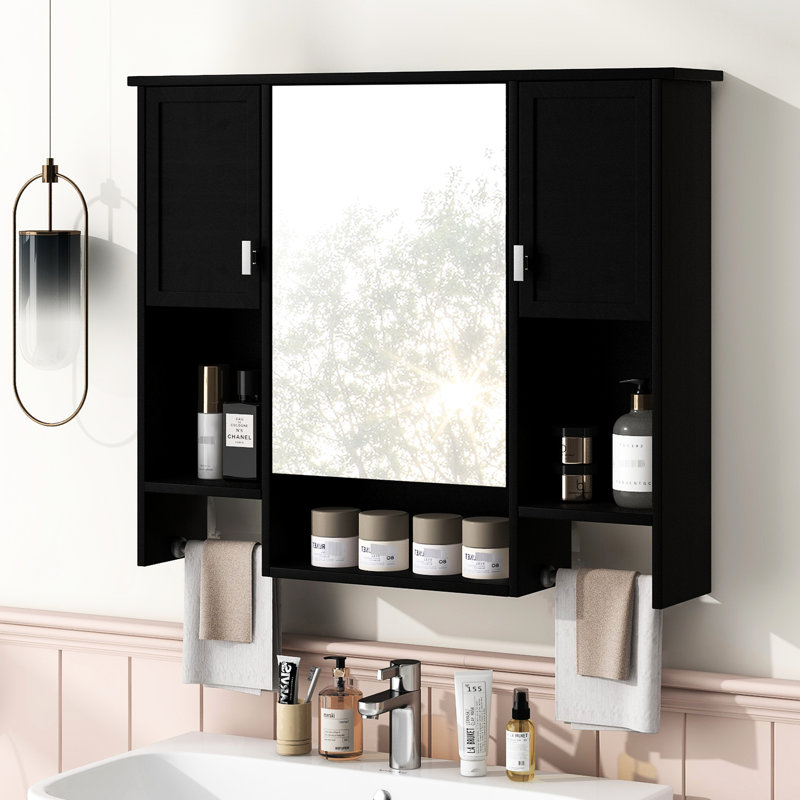 Armoire de salle de bain avec barre à serviettes et miroir - Espace de rangement pratique et pratique pour garder votre rangement bien organisé