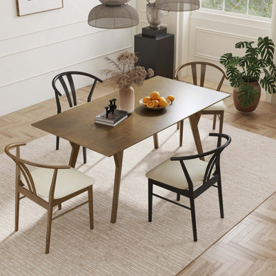 Modern 5PCS Dining Set, Wooden 4 Legs Dining Table With 4 Wishbone Chairs