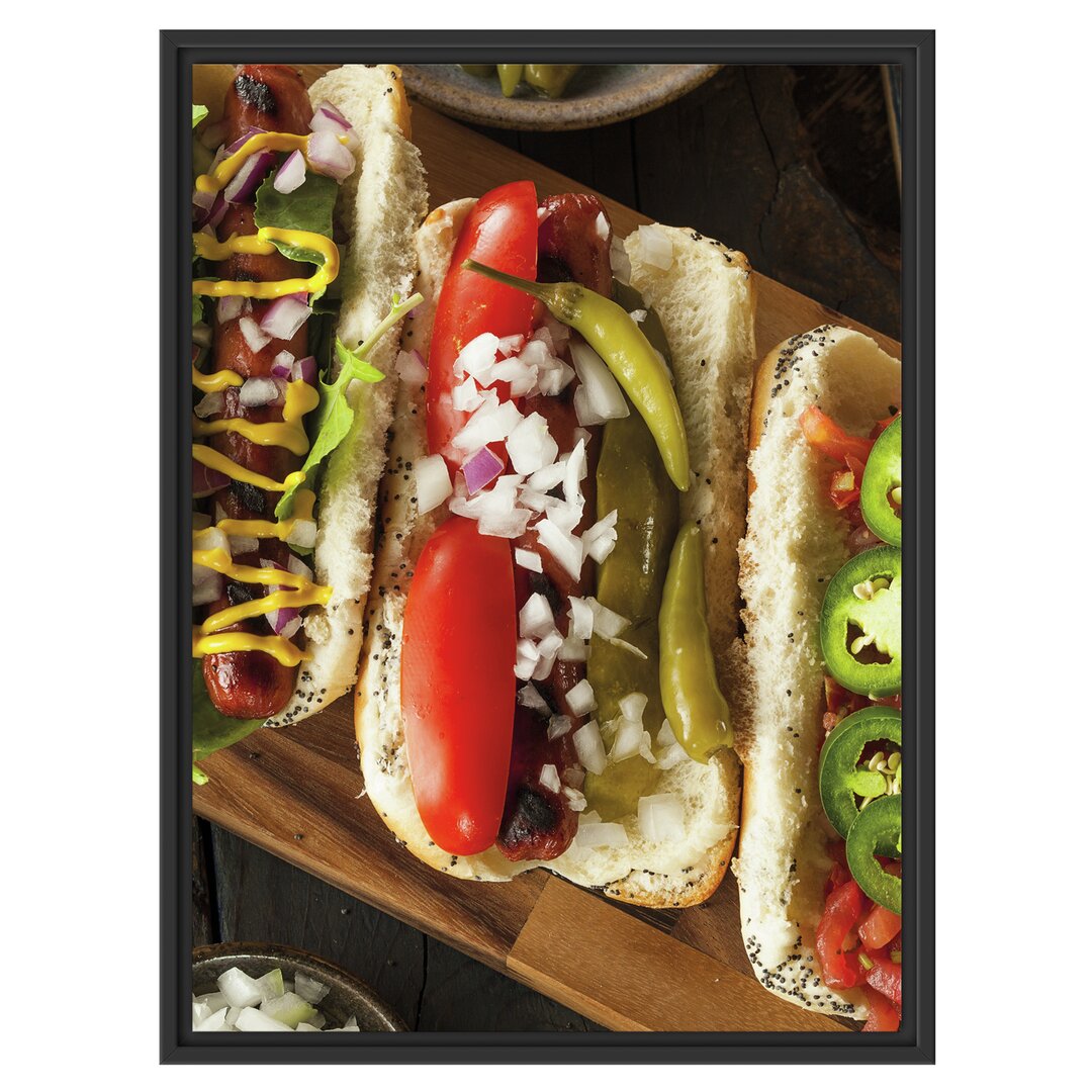 Gerahmtes Wandbild Amerikanische Hotdogs