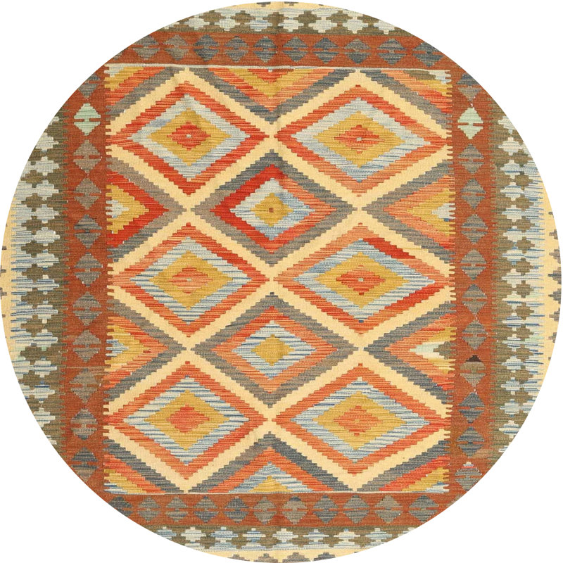 Tapis contemporain brun / jaune / rose, Rond 5 pi
