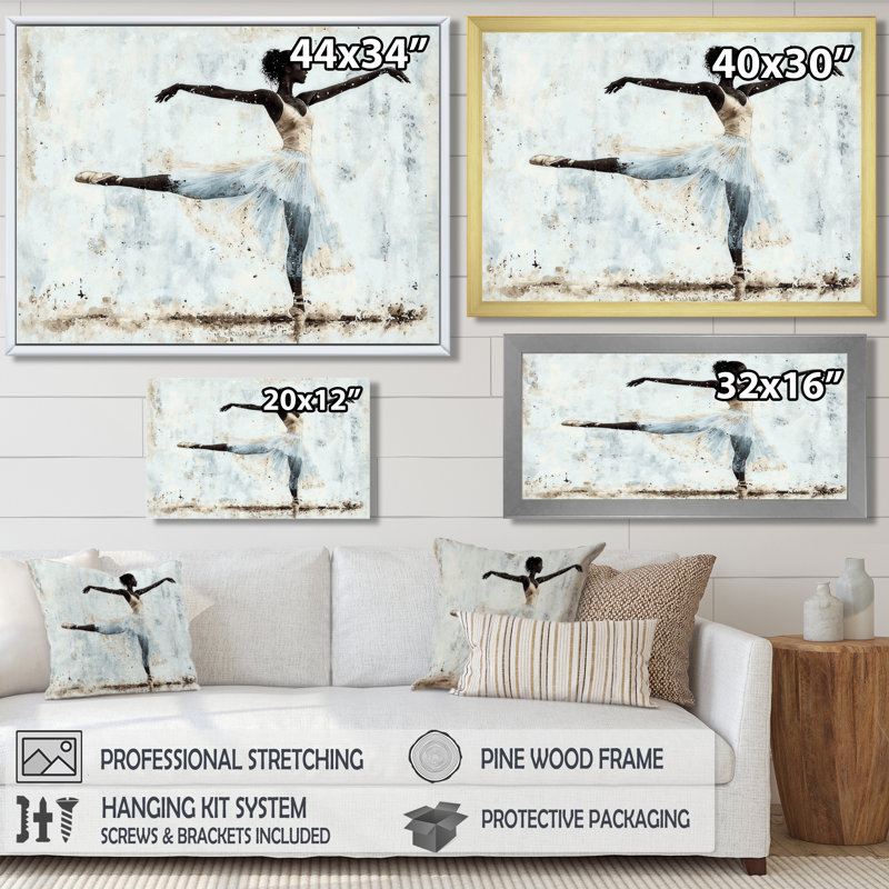 «Arabesque Ballet Dance II», art mural imprimé ballet, Floater Framed without Mat, 24" H x 32" W, White
