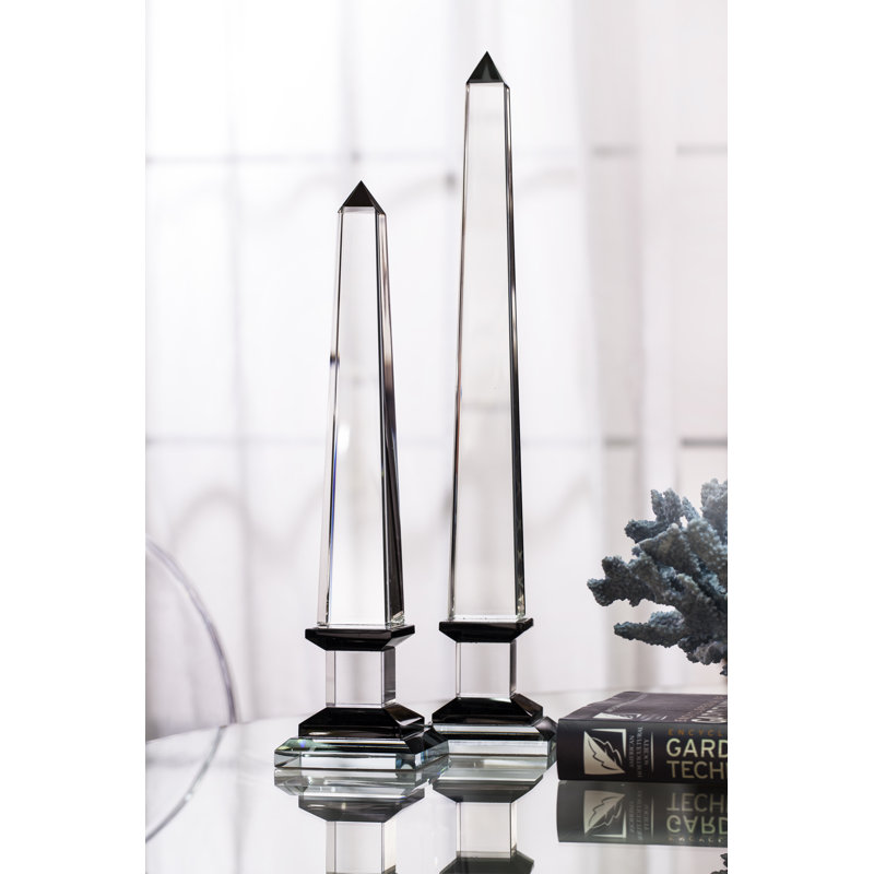 Charmine Glass Obelisk Sculpture, Black, 20" H x 4" W x 4" D