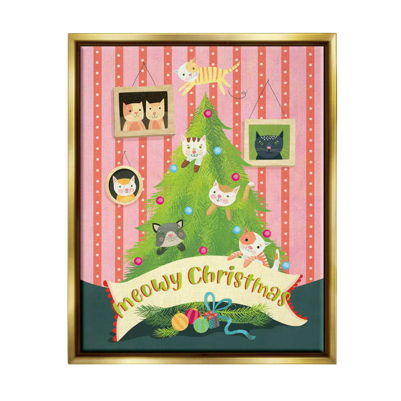 «Meowy Christmas Cat Tree - Floater Frame», impression sur toile, H 31 po x l 25 po x P 1,7 po