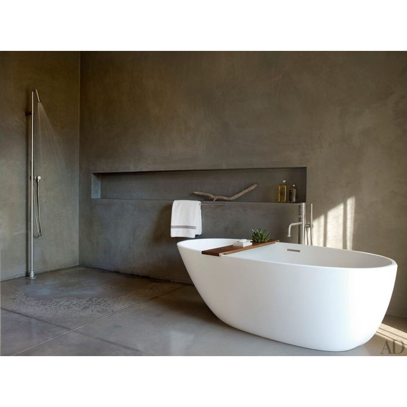 BE 66'' L Freestanding Soaking Bathtub, Brushed Nickel, Glossy White