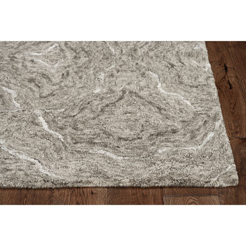 Tapis abstrait en laine touffeté à la main 8 pi x 10 pi gris et gris foncé