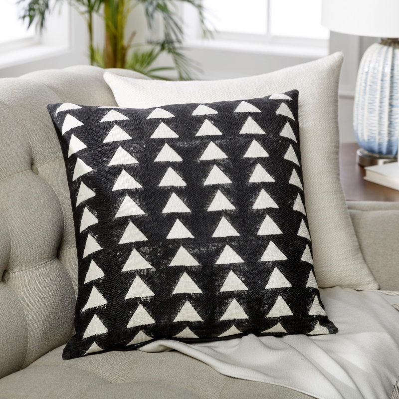 Housse de coussin Sain, H 18 po x l 18 po, Noir / crème, Grille triangulaire