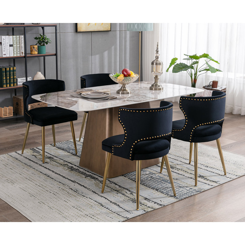 Fauteuil à oreilles en velours khanya, Noir