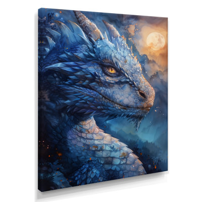 'Blue Moonlit Flight Dragon II - Dragons Wall Art Print
