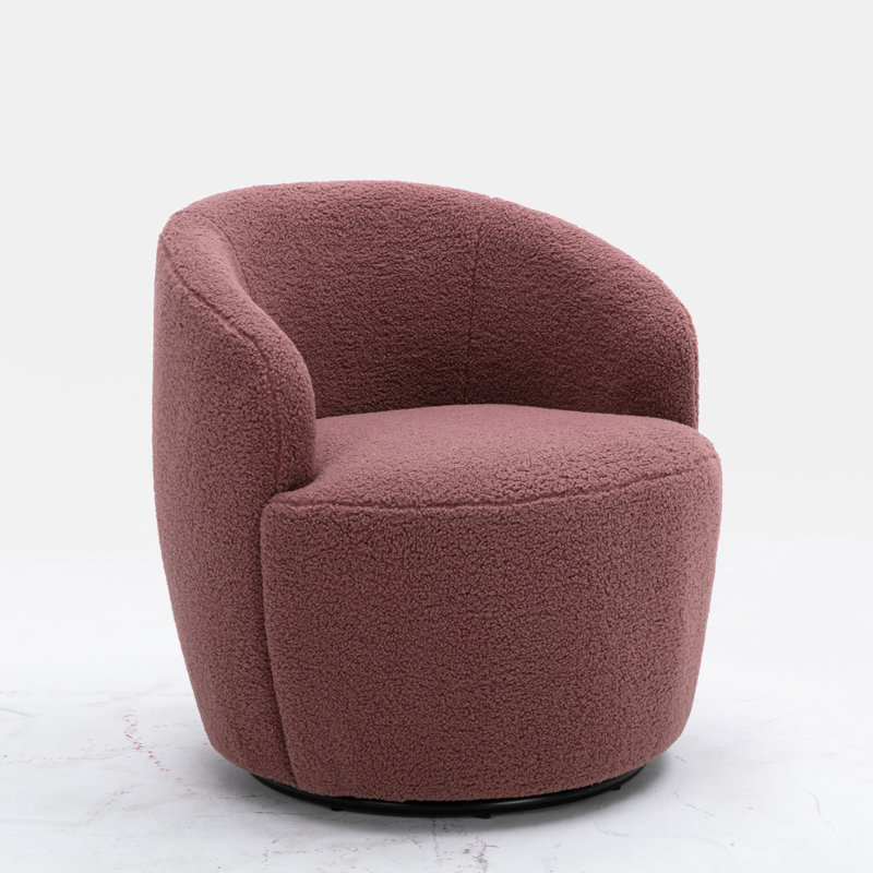 Swivel Accent Armchair Barrel Chair With Powder Coating Metal Ring, Red Fabric