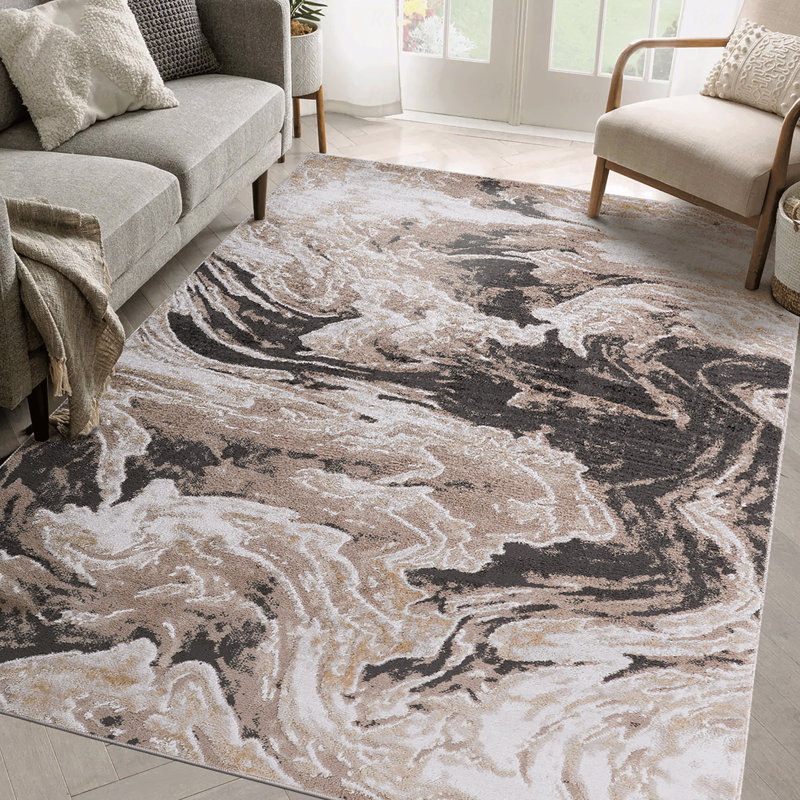 Tapis abstrait élégant et résistant aux taches, Rectangle 7 pi 9 po x 10 pi