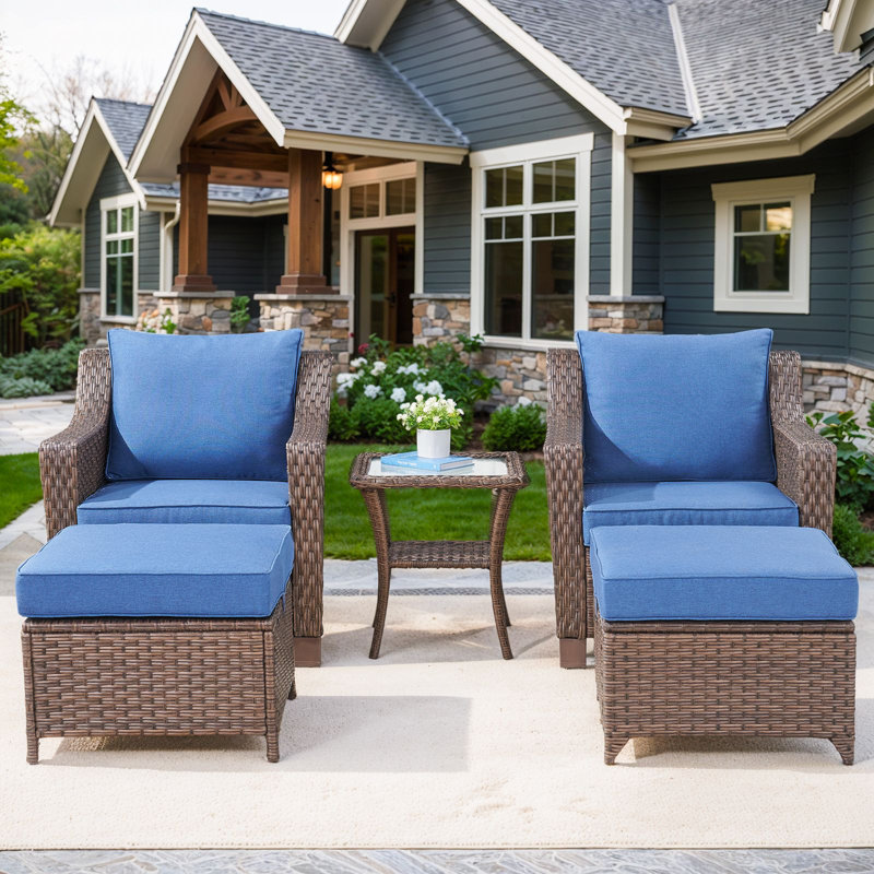 Ensemble de chaise d'extérieur en osier, de repose-pieds et de table d'appoint Jenesys - Résistant aux intempéries pour les patios et les jardins