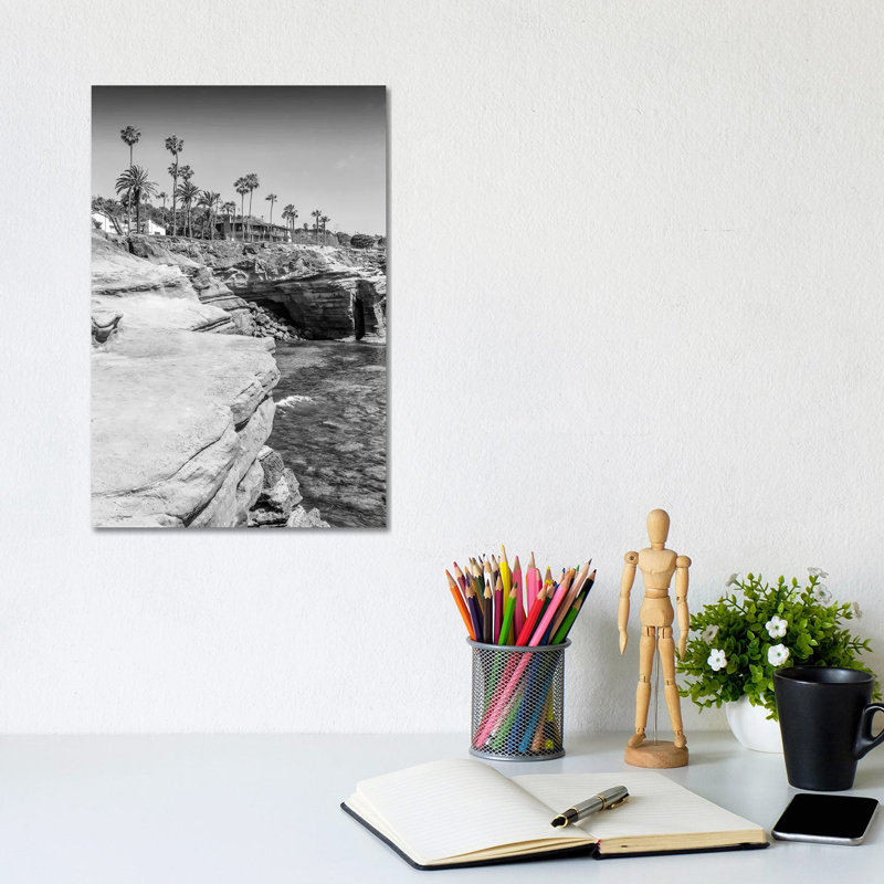 San Diego Sunset Cliffs Monochrome 1 Piece Wrapped Canvas Wall Art, 20.32 cm H x 30.48 cm W