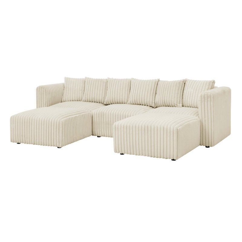 Dornwich Modular Sectional, Beige Faux Fur, 27" H x 101.5" W x 62" D