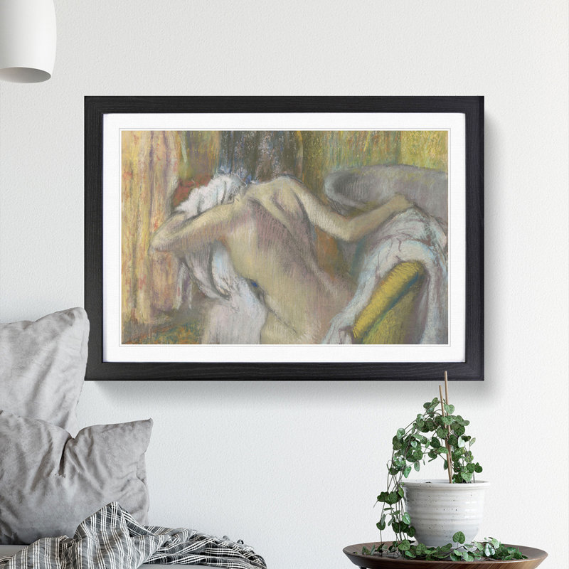 Nude Woman Drying Herself by Edgar Degas - Picture Frame Painting on MDF, 48cm H x 65cm W x 2cm D, Black Framed