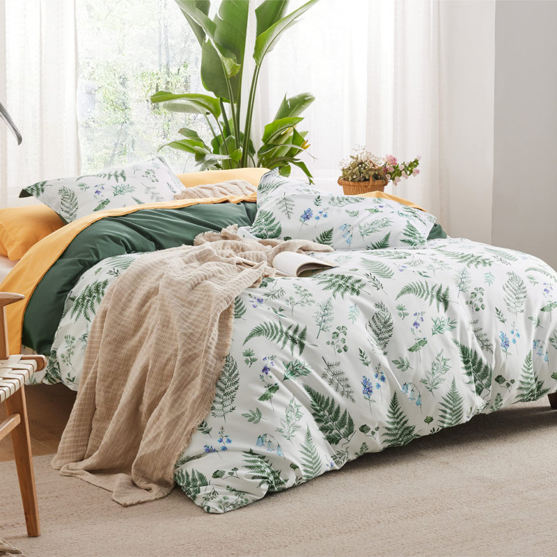 Bedsure Plants Botanical Duvet Cover Set With Zipper Closure, Queen Duvet Cover + 2 Standard Pillow Sham
