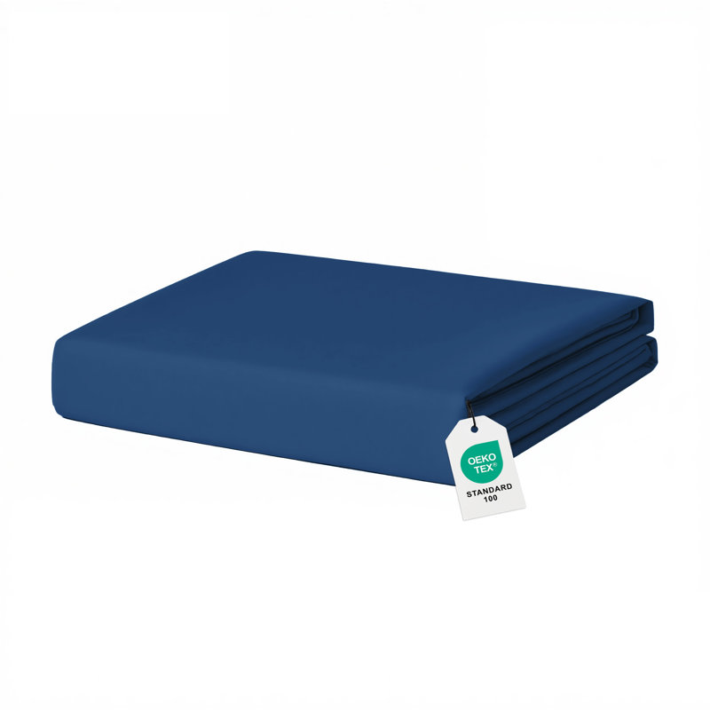 Drap en satin de coton 220 fils doux et lisse, Drap plat de taille de lit double, Marine